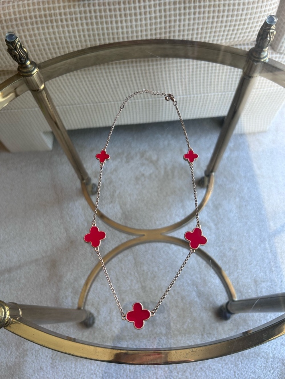 Red and Gold Clover Necklace